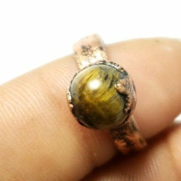 Tiger Eye Sphere Ring Size 5 - Picture 2 of 8